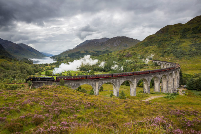 Jacobite Steam Train going over the Glenfinnan Viaduct